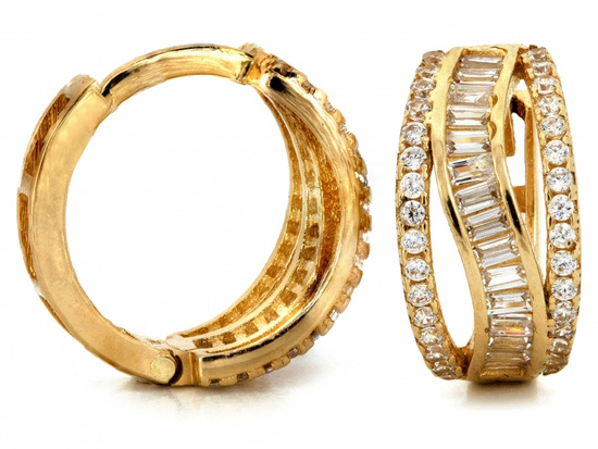 Złote kolczyki małe kółka szerokie bogato zdobione cyrkoniami