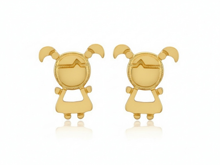 Kolczyki złota dziewczynka na sztyfcie przy uchu
