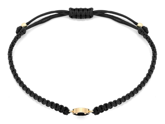 Złota bransoletka złota koniczyna marokańska na czarnym sznurku