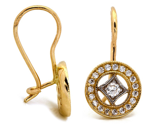 Kolczyki złote na biglu delikatne okrągłe z cyrkoniami