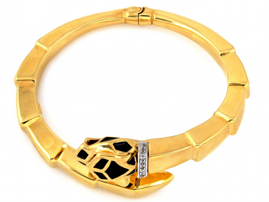 Efektowna sztywna bransoleta jak wąż z czarną emalią