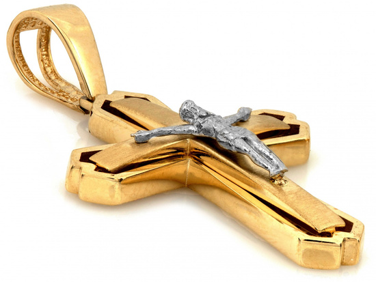 Krzyżyk złoty Jezus na satynowanym tle