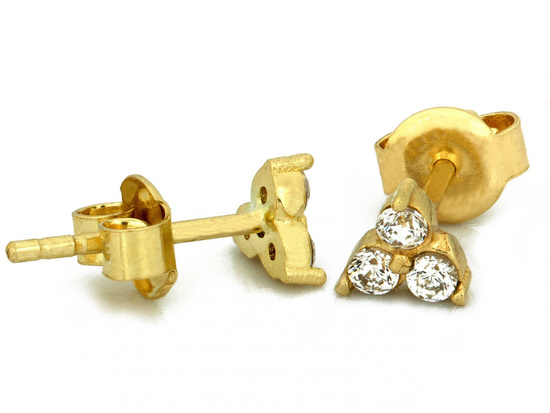 Kolczyki złote delikatne trzy cyrkonie przy uchu na sztyfcie