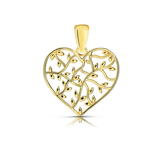 Złota zawieszka 375 - ażurowe serce z roślinnym wzorem
