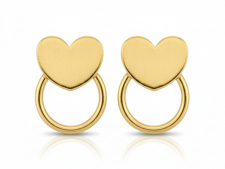 Kolczyki złote na sztyfcie kółeczko z sercem
