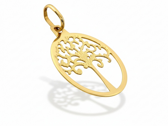 Zawieszka złota ażurowa okrągła z drzewkiem szczęścia 28mm