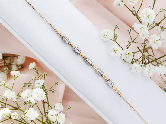 Bransoletka złota z diamentowanymi kulkami i cyrkoniami