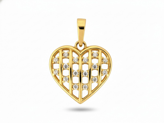 Zawieszka złota ażurowe serce z cyrkoniami