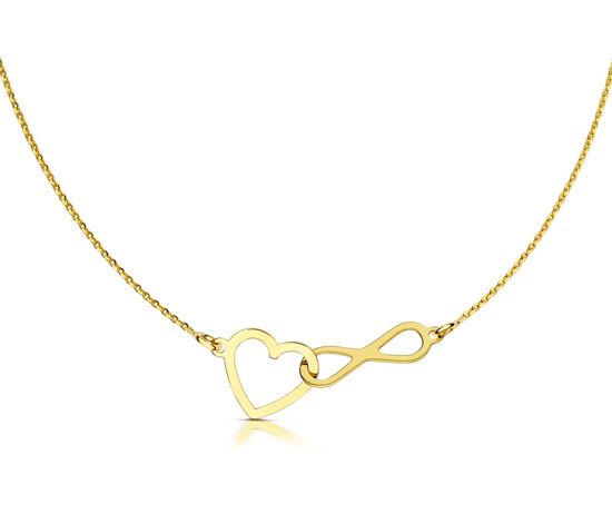 Złoty naszyjnik 585 - serce, nieskończoność