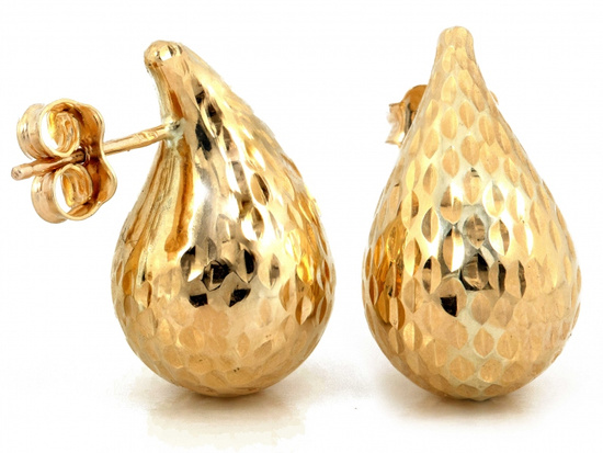 Kolczyki złote modne dmuchane krople na sztyfcie błyszczące