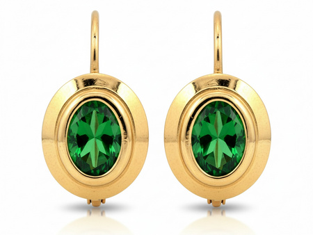 Kolczyki złote angielskie z owalnym zielonym kamieniem