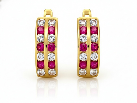 Kolczyki angielskie dla dziewczynki z czerwonymi cyrkoniami