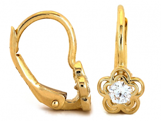 Kolczyki złote angielskie delikatne z kwiatkiem dla dziewczynki