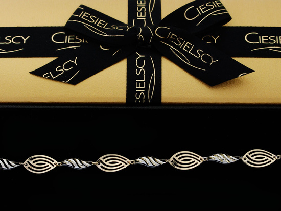 Modna bransoletka zlota elementowa z ażurowych elementów