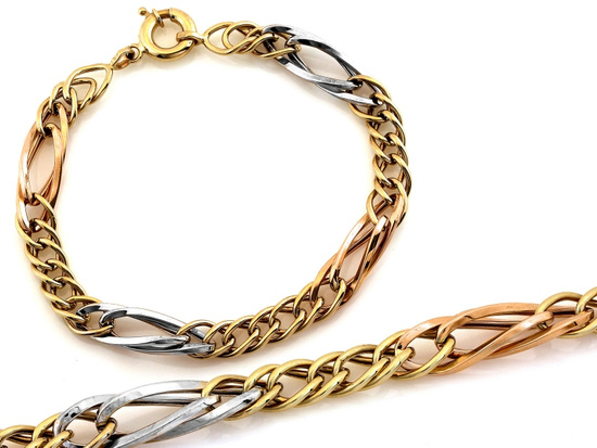 Bransoletka duże ogniwa trzy kolory złota modna na czasie