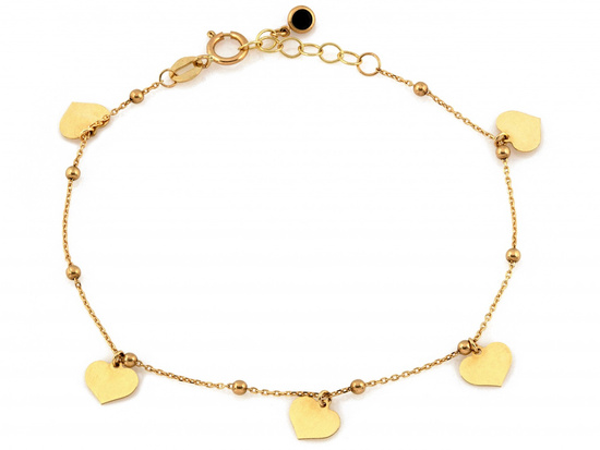 Bransoletka złota z kulkami i wiszącymi sercami