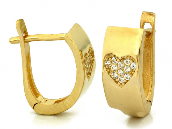 Złote kolczyki z sercem wysadzanym cyrkoniami