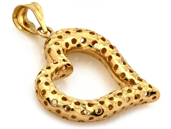 Złota zawieszka serce błyszczące ażurowe kontury