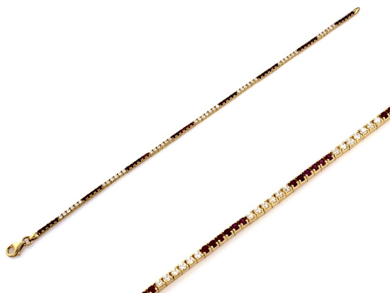 Złota bransoletka elementowa z białymi i czerwonymi cyrkoniami