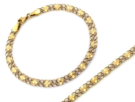 Złota bransoletka delikatna ażurowa z frezowanymi kwiatuszkami