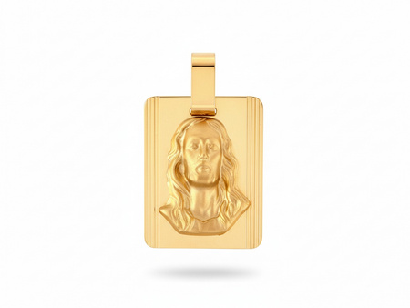Medalik złoty duży prostokątny blaszka z wizerunkiem Jezusa