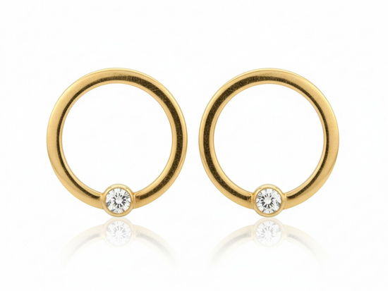 Kolczyki złote kółeczka z cyrkonią na sztyfcie