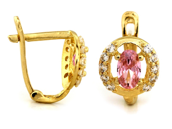Złote kolczyki z różowym oczkiem