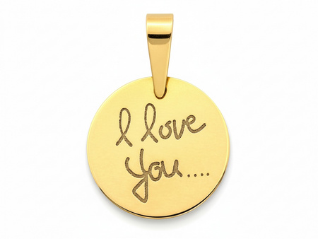 Okrągłą zawieszka złota z napisem i love you