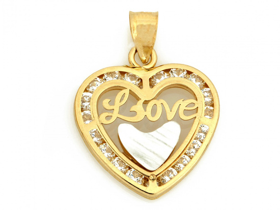 Zawieszka złota serce z cyrkoniami z masą perłową