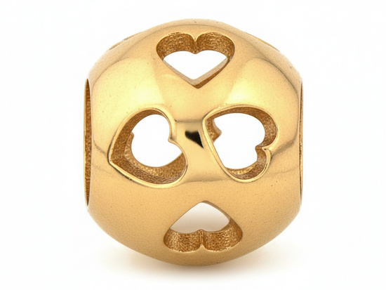 Charms złoty ażurowa kulka na bransoletkę w serca