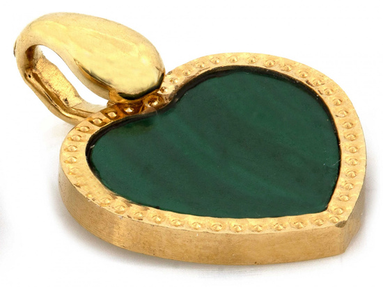 Złota zawieszka serce z malachitem