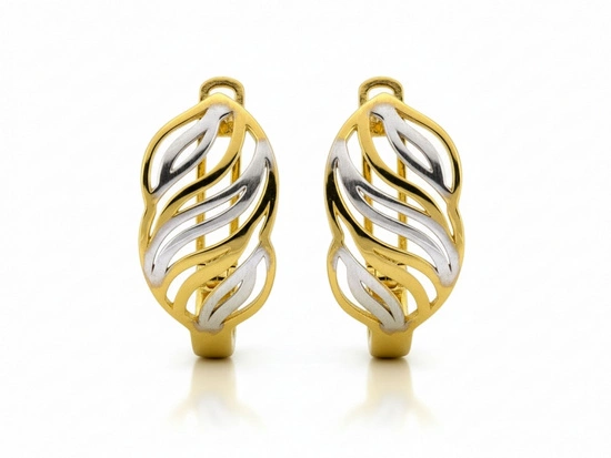 Kolczyki złote dwukolorowe ażurowe angielskie zapięcie