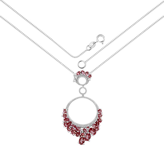 Naszyjnik srebrny 925 z 32 naturalnymi granatami i diamentowymi cyrkoniami