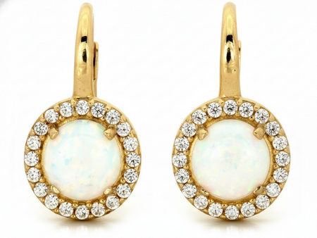 Złote kolczyki z opalem i cyrkoniami