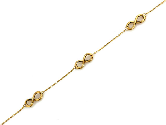 Bransoletka złota łańcuszkowa z trzema nieskończonościami