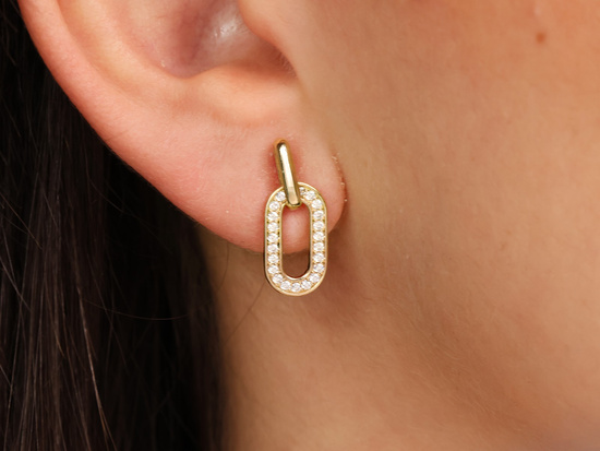 Kolczyki złote owalne z cyrkoniami na sztyfcie