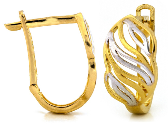 Kolczyki złote dwukolorowe ażurowe angielskie zapięcie