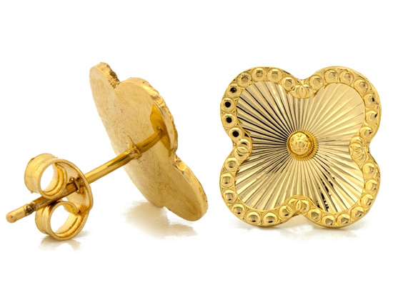 Kolczyki złote kwiatek koniczynka na sztyfcie