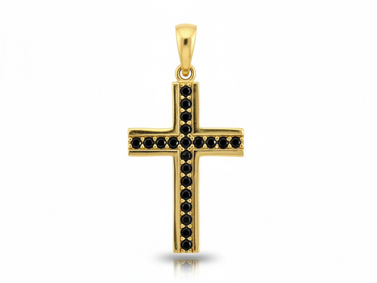 Zawieszka złoty krzyżyk z czarnymi cyrkoniami