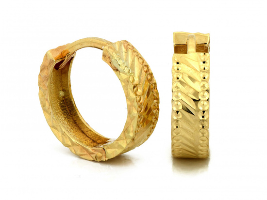 Kolczyki złote małe kółeczka szerokie frezowane 13mm