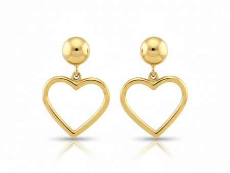 Kolczyki złote wiszące serca na sztyfcie