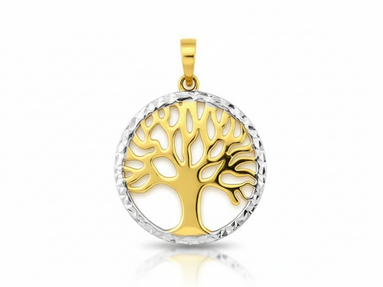 Złota zawieszka drzewko szczęścia diamentowane