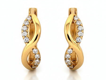 Kolczyki złote małe kółka z nieskończonością z cyrkoniami