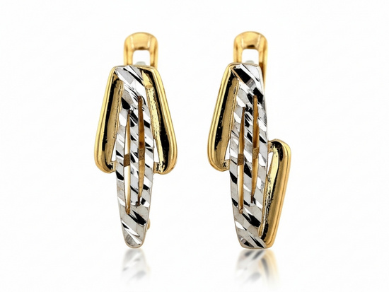 Delikatne złote kolczyki dwukolorowe angielskie bez kamieni