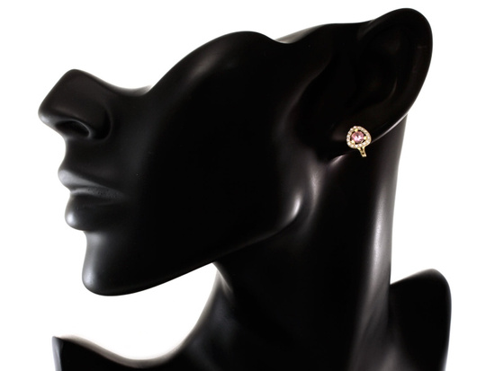 Kolczyki złote delikatne angielskie z różowym oczkiem