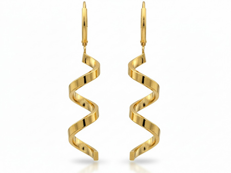 Kolczyki złote długie sztywne skręcone wiszące