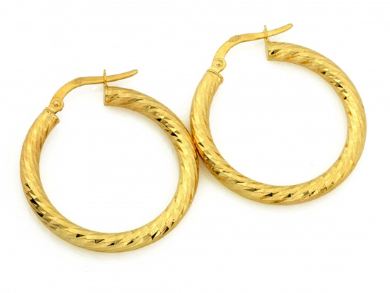 Kolczyki złote skręcone koła 28mm