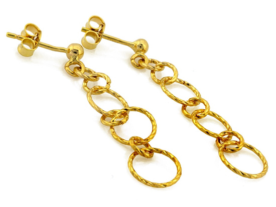 Kolczyki złote długie wiszące z małych kółek