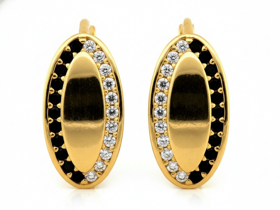 Kolczyki złote owalne z cyrkoniami wygodne zapięcie