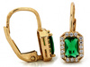 Kolczyki złote prostokątna zielona cyrkonia w oprawie zapięcie angielskie